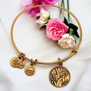 Alex and Ani Sister Charm Bracelet Bangle Adjustable Gold Tone USA Made Y2K